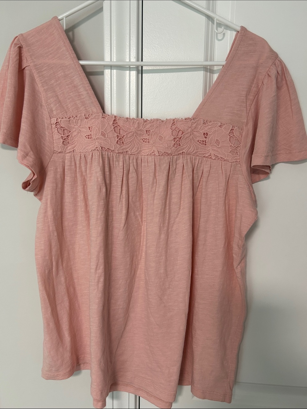 Lucky Brand Blush Pink Lace-Trim Short Sleeve Top - Picture 3 of 3